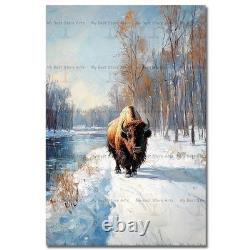 Bison Art Print, Snowy Trail Poster, Cabin Decor