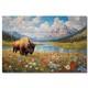 Bison Art Print, Wildflower Poster, Lodge Decor