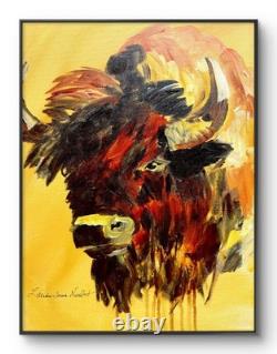 Bison Buffalo 12x16 Abstract Contemporary Expressionsim Design Home Art