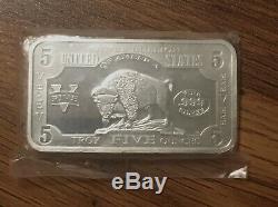 Bison Buffalo 5 oz Silver Bar. 999