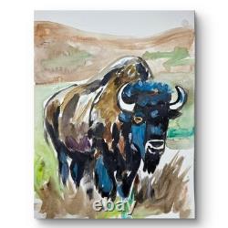 Bison Buffalo Artwork Western Landscape Rustic Decor 9X12 Paper