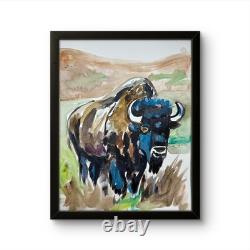 Bison Buffalo Artwork Western Landscape Rustic Decor 9X12 Paper