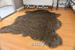 Bison Buffalo Black Tip Furry Rug 5' x 6