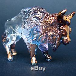Bison Buffalo Figurine Hand Blown Glass Gold Sculpture