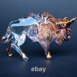 Bison Buffalo Figurine Hand Blown Glass Gold Sculpture