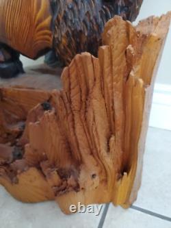 Bison Buffalo Wood Carving by Gary & Marilyn Betlach Wisconsin Stump Large Decor