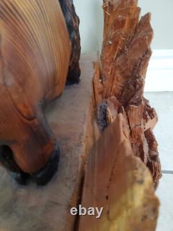 Bison Buffalo Wood Carving by Gary & Marilyn Betlach Wisconsin Stump Large Decor