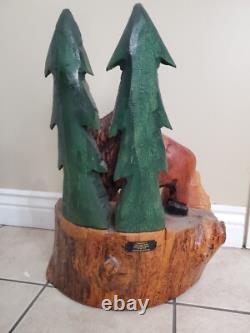 Bison Buffalo Wood Carving by Gary & Marilyn Betlach Wisconsin Stump Large Decor