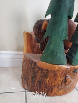 Bison Buffalo Wood Carving by Gary & Marilyn Betlach Wisconsin Stump Large Decor