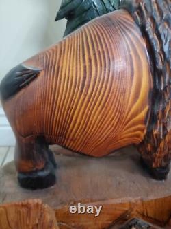 Bison Buffalo Wood Carving by Gary & Marilyn Betlach Wisconsin Stump Large Decor
