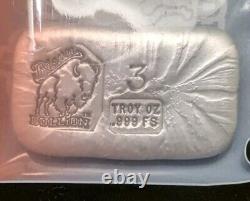 Bison Bullion 3 Troy OZ Poured Silver Bar! . 999 Fine Silver In Cool Packaging