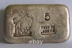 Bison Bullion 5 oz silver hand poured art bar Nebraska Refinery