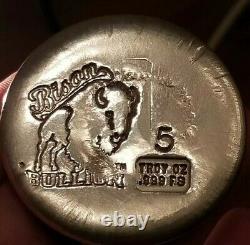 Bison Bullion 5 troy Ounce Round. 999 Fine Silver Bullion