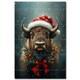 Bison Christmas Art Print, Holiday Wreath Poster, Vintage Seasonal Wall Decor
