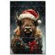 Bison Christmas Art Print, Whimsical Holly Wreath Poster, Holiday Wall Decor