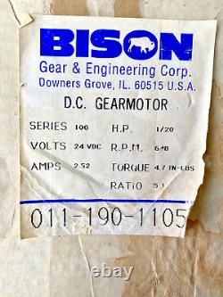 Bison DC Gearmotor model 011-190-1105, 1/20 hp, 24 vdc, 51 gear ratio, NIB