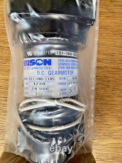 Bison DC Gearmotor model 011-190-1105, 1/20 hp, 24 vdc, 51 gear ratio, NIB