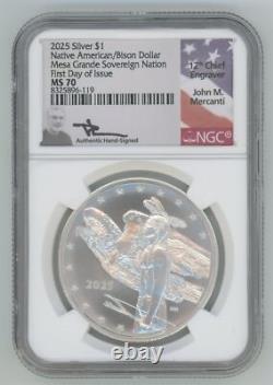 Bison Dollar 1 Oz Silver Ms70 1st Day Issue Mercanti Auto 1 Of 125