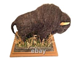 Bison Figure Wool/Plaster on Wood Base Buffalo Field Campaign with Booklet