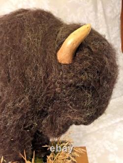 Bison Figure Wool/Plaster on Wood Base Buffalo Field Campaign with Booklet