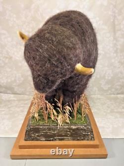 Bison Figure Wool/Plaster on Wood Base Buffalo Field Campaign with Booklet