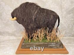 Bison Figure Wool/Plaster on Wood Base Buffalo Field Campaign with Booklet