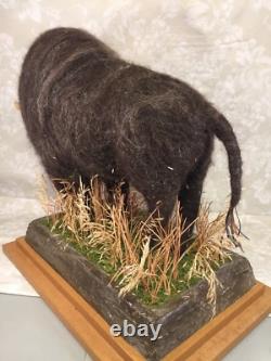 Bison Figure Wool/Plaster on Wood Base Buffalo Field Campaign with Booklet