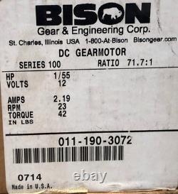 Bison Gear & Engineering Corp. DC Gearmotor 011-190-3072 26-999-0900-002