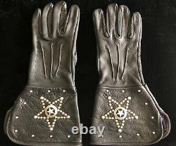 Bison Gloveworks Leather Gloves (Motorcycle/Western) Black, Silver Star Rivets