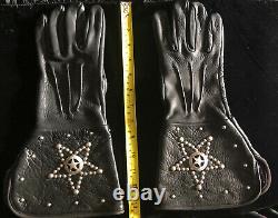 Bison Gloveworks Leather Gloves (Motorcycle/Western) Black, Silver Star Rivets