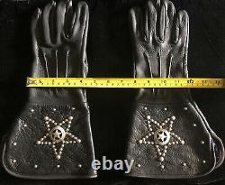 Bison Gloveworks Leather Gloves (Motorcycle/Western) Black, Silver Star Rivets