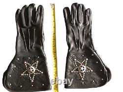 Bison Gloveworks Leather Gloves (Motorcycle/Western) Black, Silver Star Rivets