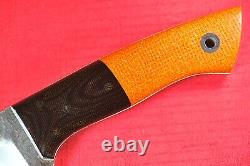 Bison Knife by Allen Surls. 155 CPM154 Blade, Bolstered Electric Orange Burlap