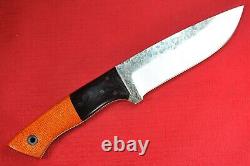 Bison Knife by Allen Surls. 155 CPM154 Blade, Bolstered Electric Orange Burlap