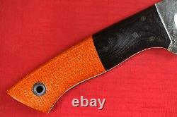 Bison Knife by Allen Surls. 155 CPM154 Blade, Bolstered Electric Orange Burlap