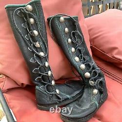 Bison Leather Black LARP Boots 9 Button Peso Coins Bald Mountain Vintage Awesome