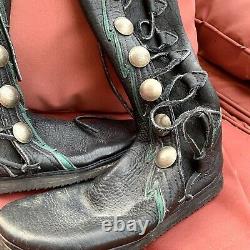 Bison Leather Black LARP Boots 9 Button Peso Coins Bald Mountain Vintage Awesome