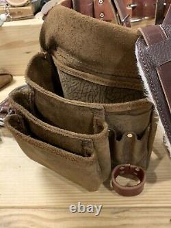 Bison Leather Tool Belt with Suspenders. Handmade. Pro Carpenters Nail Bags