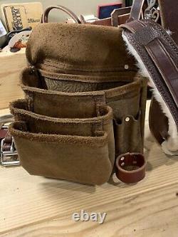 Bison Leather Tool Belt with Suspenders. Handmade. Pro Carpenters Nail Bags