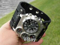 Bison Leather dual time compass wristwatch biker bracelet Men Watch Steam punk