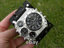 Bison Leather dual time compass wristwatch biker bracelet Men Watch Steam punk