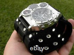 Bison Leather dual time compass wristwatch biker bracelet Men Watch Steam punk