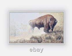 Bison Original 18 x 28 framed Artist Embellished Canvas Print
