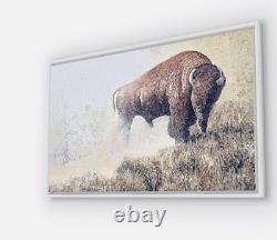 Bison Original 18 x 28 framed Artist Embellished Canvas Print