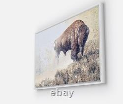 Bison Original 18 x 28 framed Artist Embellished Canvas Print