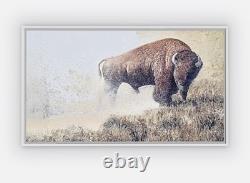 Bison Original 18 x 28 framed Artist Embellished Canvas Print
