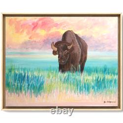 Bison Original Colorful Modern Signed 16x20 Acrylic Painting Home Decor Art BAÇH