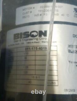 Bison. P/n011-175-4019. DC Gearmotor. 1/10hp, 90v, 120 Rpm, 18.91 Ratio. Oem