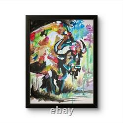 Bison Painting Western Buffalo Wildlife Rustic Decor Original Art 11x14 Native