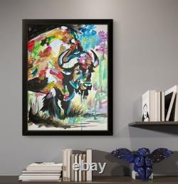 Bison Painting Western Buffalo Wildlife Rustic Decor Original Art 11x14 Native